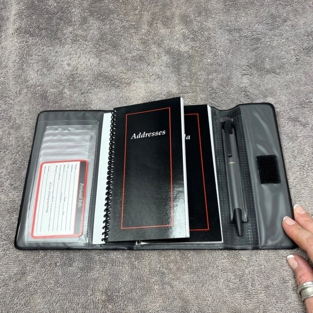 Vtg Black Celestial Moon Stars Planner Cover Organizer Agenda Binder Folio Case